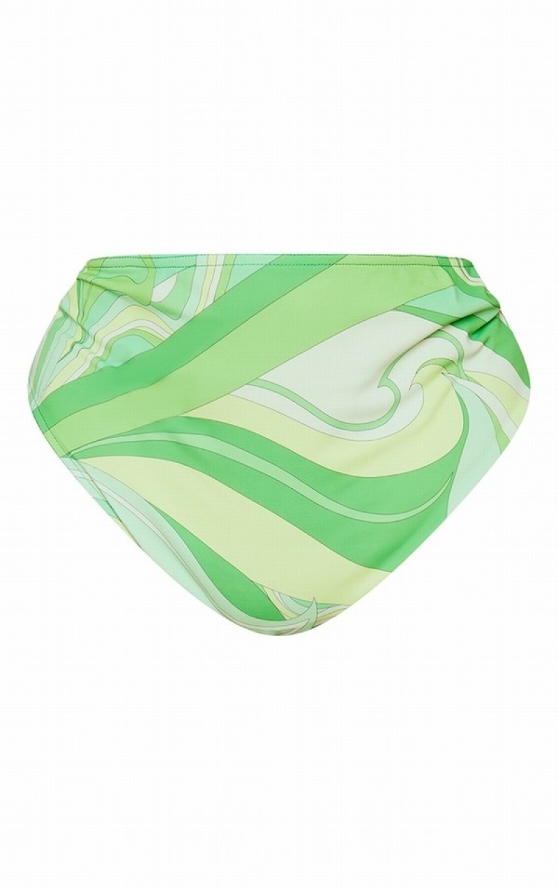 Green Pretty Little Thing Plus Printed High Waisted Bikini Bottoms | TWKEHOJ-17