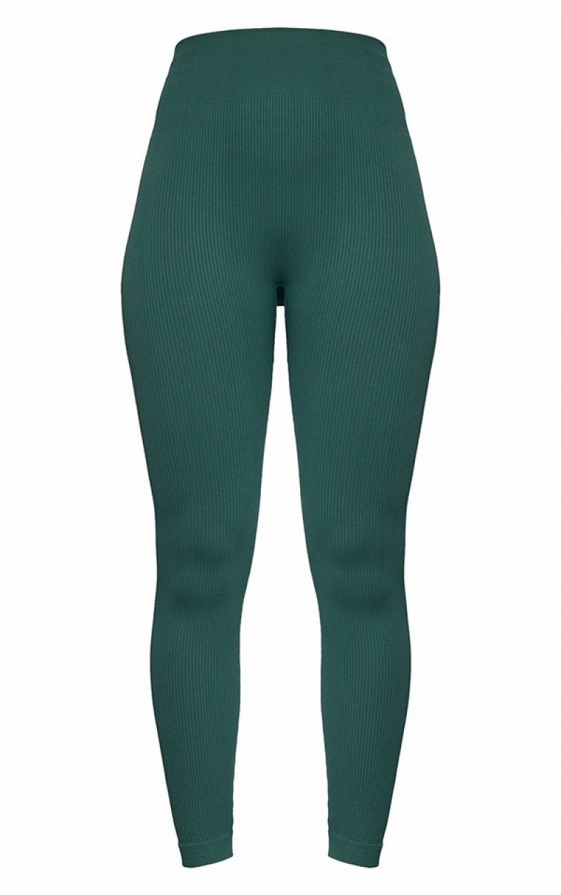 Green Pretty Little Thing Ribbed Seamless Sport High Waist Leggings | BONDCJK-16