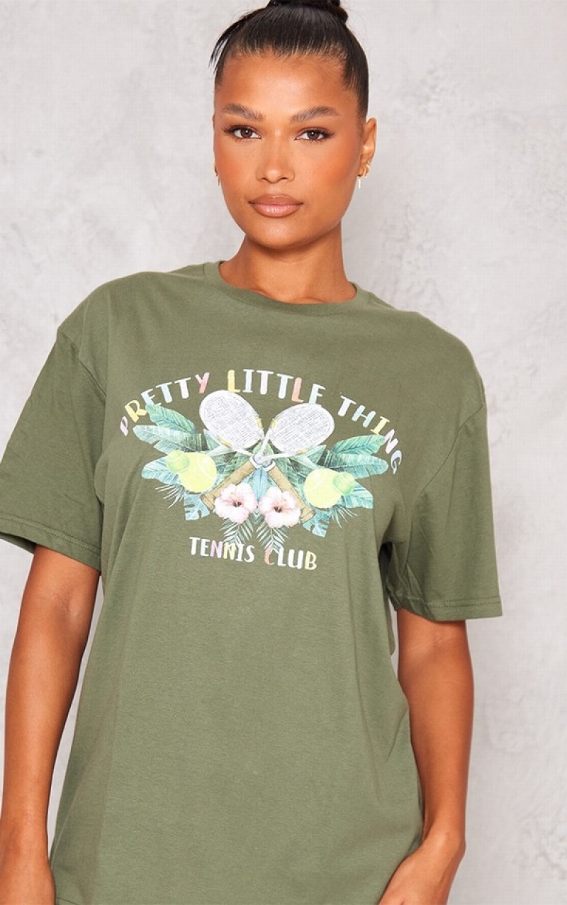 Green Pretty Little Thing Sea Floral Tennis Club Print Oversized T-shirts | CAGKNPS-84