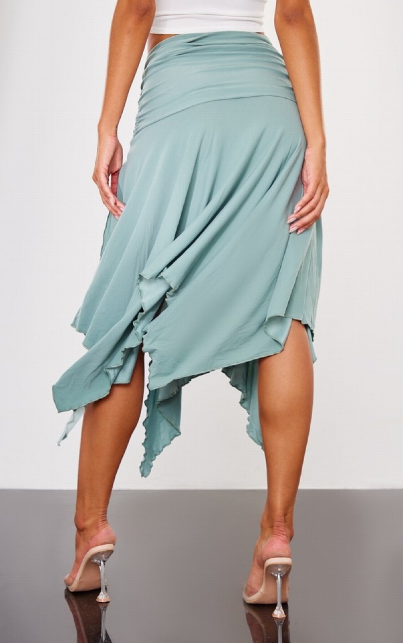 Green Pretty Little Thing Sea Soft Touch Ruched Asymetric Skirts | VNEOXUG-41