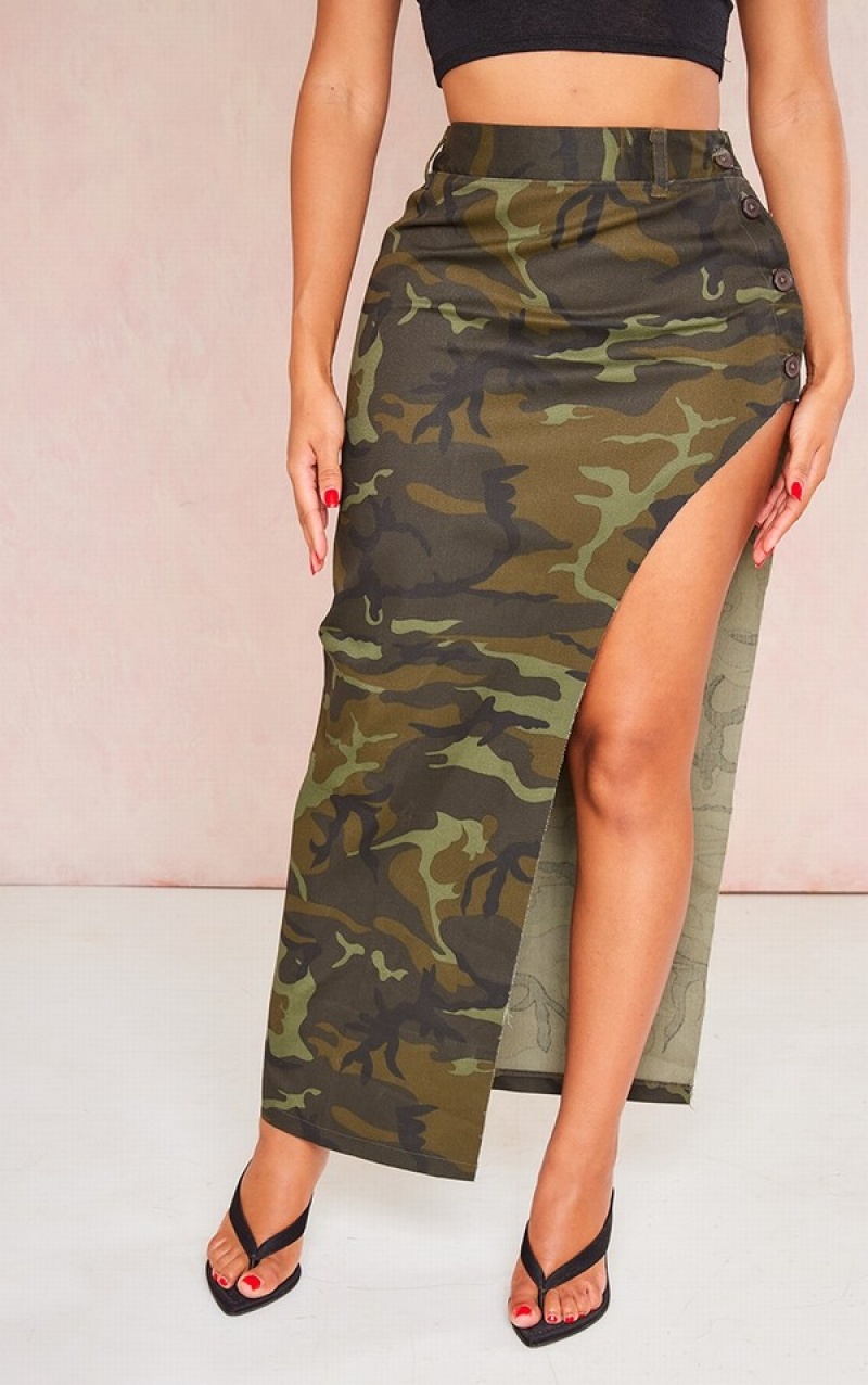 Green Pretty Little Thing Shape High Split Cargo Maxi Skirts | APCTMUS-35