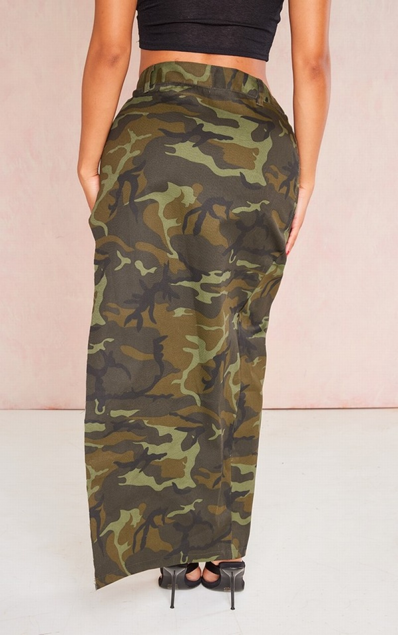 Green Pretty Little Thing Shape High Split Cargo Maxi Skirts | APCTMUS-35