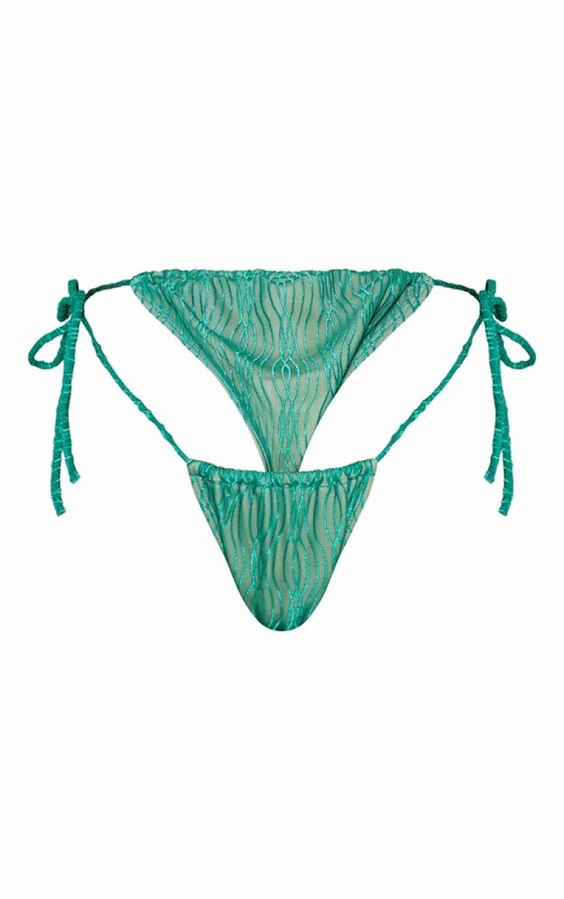 Green Pretty Little Thing TextuString Side Bikini Bottoms | YUXIELG-94