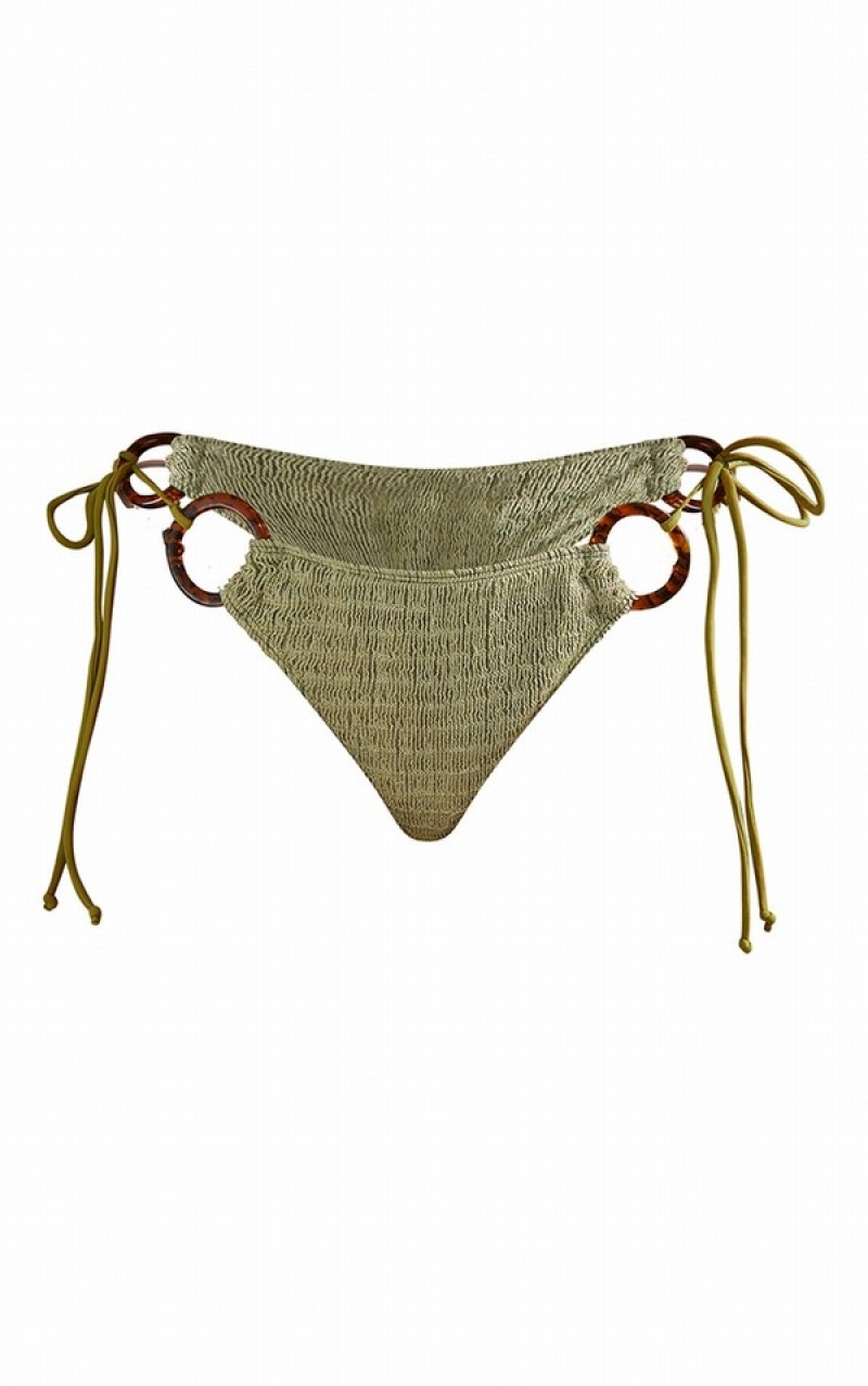 Green Pretty Little Thing TextuTie Side Bikini Bottoms | OEMIVWD-36