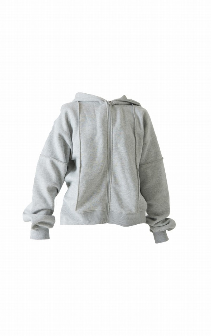 Grey Pretty Little Thing Ash Seam Detail Oversized Zip Through Hoodie | ITJLSAP-92