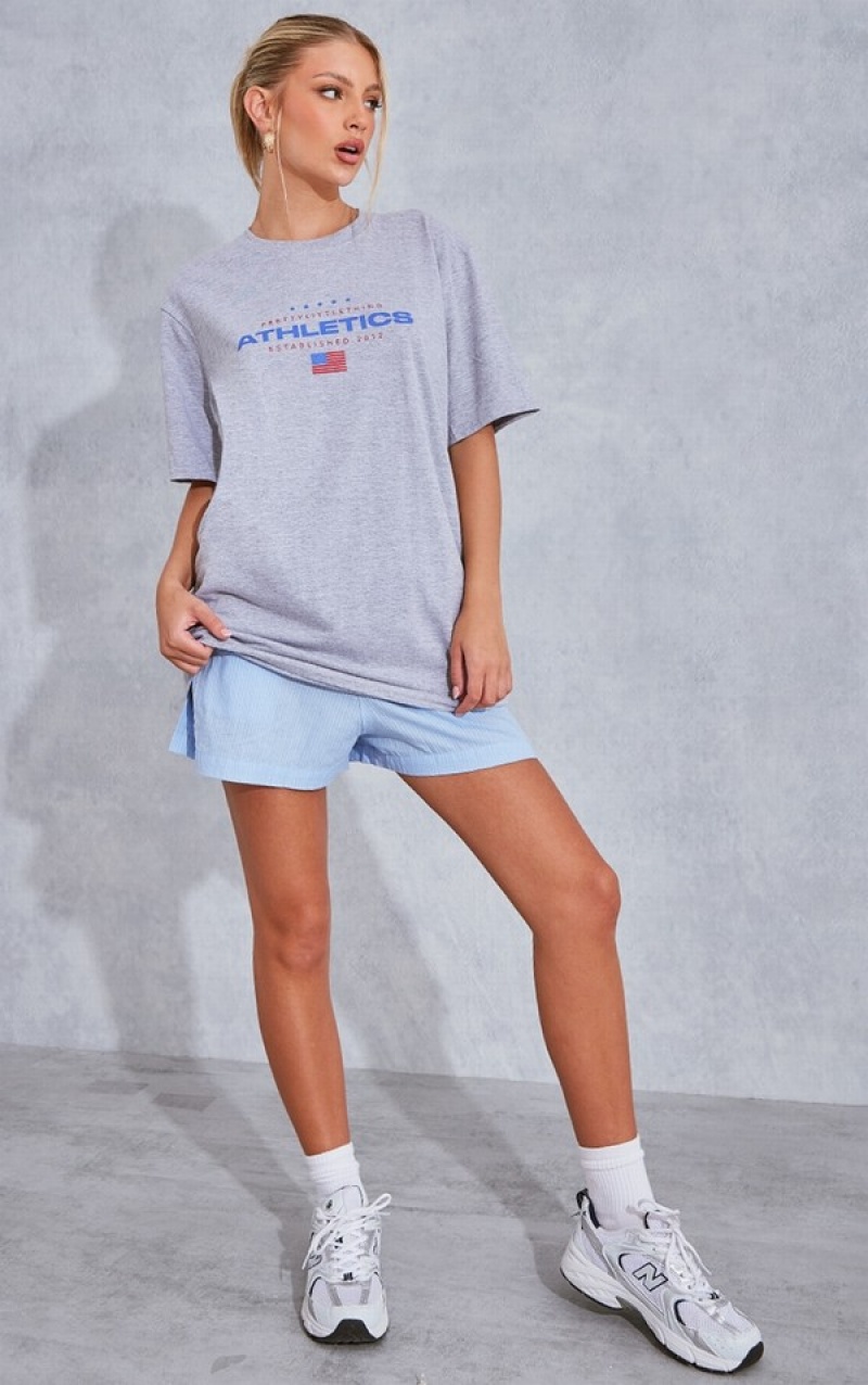 Grey Pretty Little Thing Athletics Print Oversized T-shirts | XSCLGNW-98