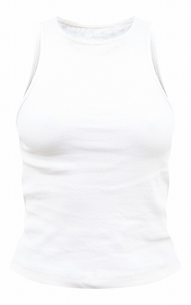 Grey Pretty Little Thing Basic Stone Rib Racer Tanks | CYFEGXP-74