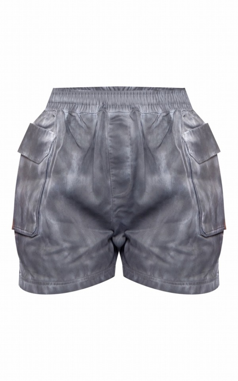 Grey Pretty Little Thing Charcoal Acid Wash Pocket Cargo Shorts | AMXFCNK-23