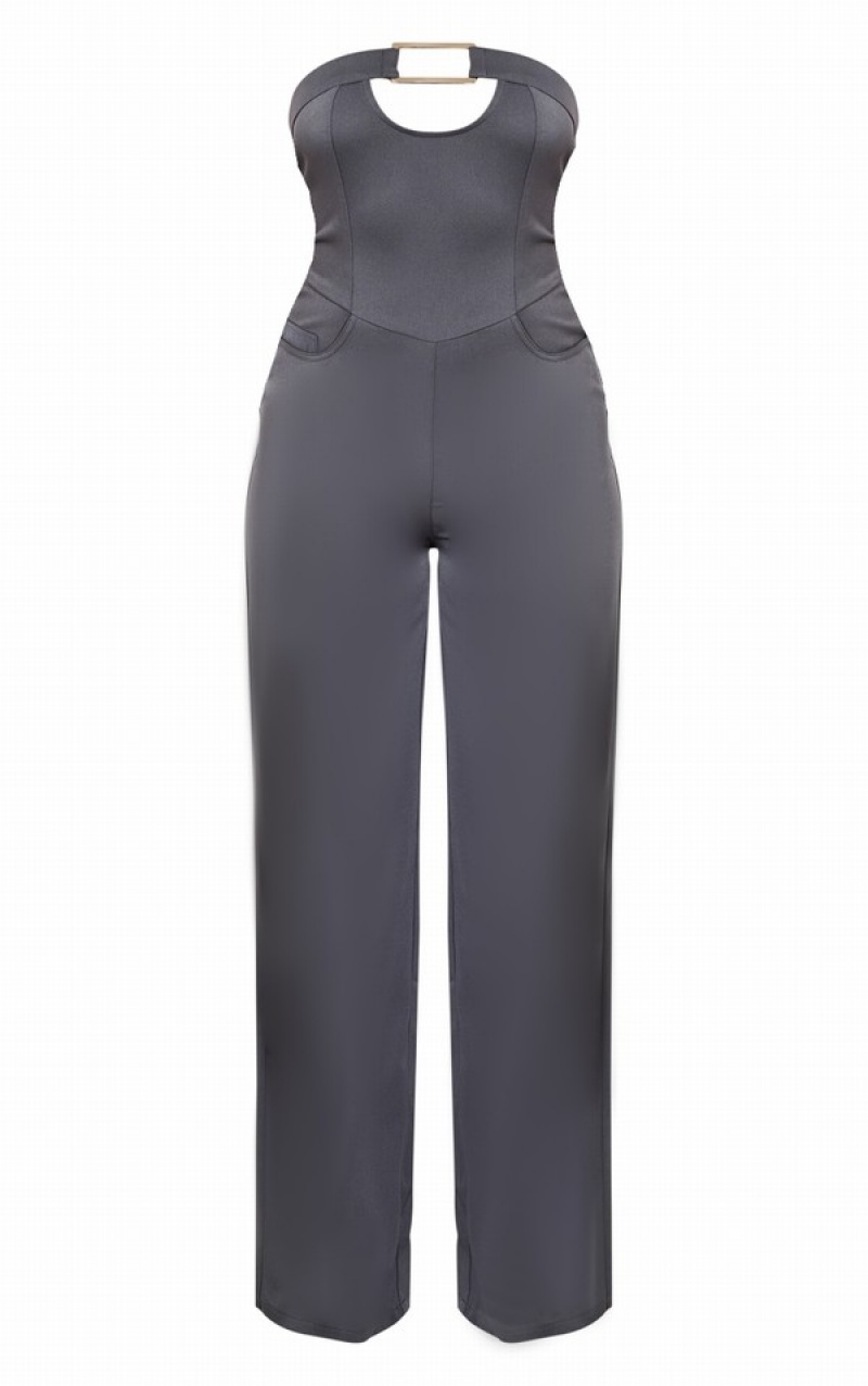 Grey Pretty Little Thing Charcoal Buckle Detail TailoWoven Jumpsuits | AXULDCR-45