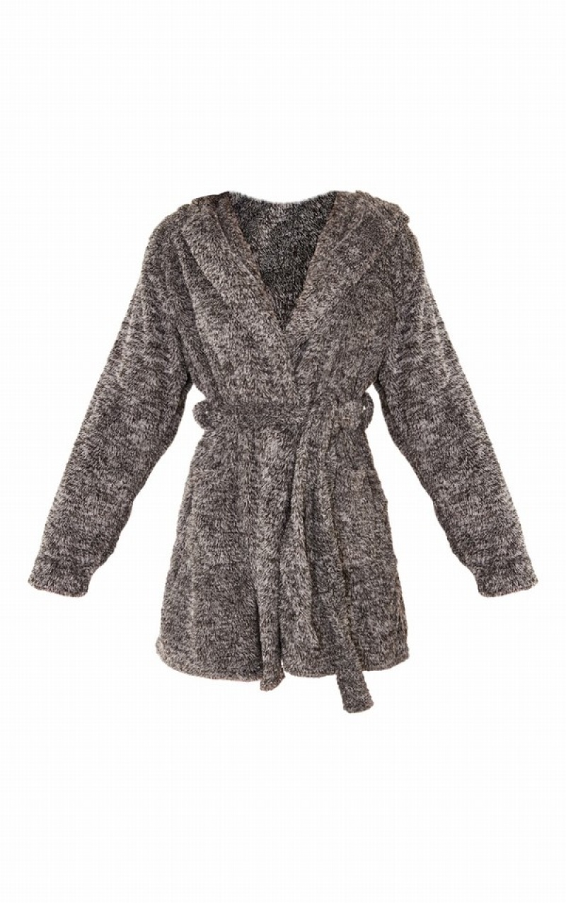 Grey Pretty Little Thing Charcoal Fluffy Bath Robe Sleepwear | XLZUDER-91