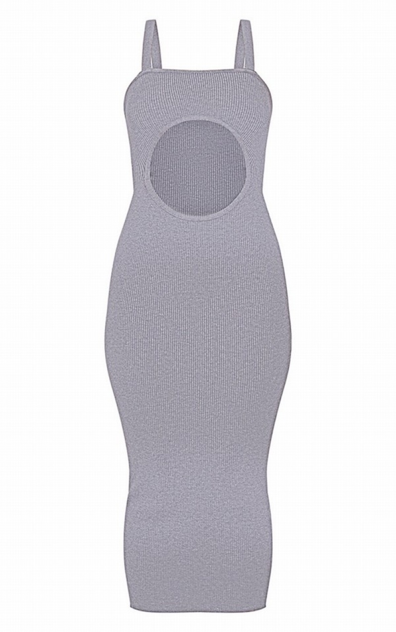 Grey Pretty Little Thing Charcoal Front Cut Out Soft Rib Maxi Dresses | SZLIGBO-03