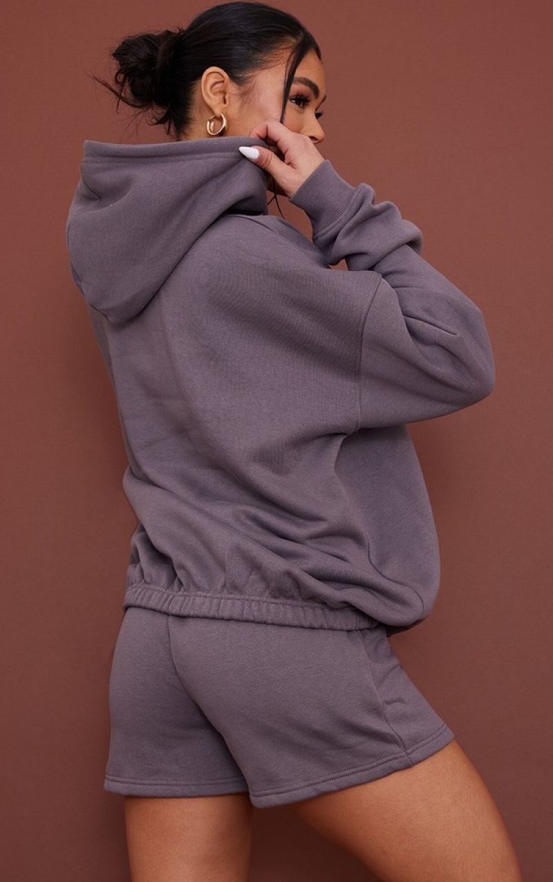 Grey Pretty Little Thing Charcoal Graphic Oversized Hoodie | VPGMBCN-60