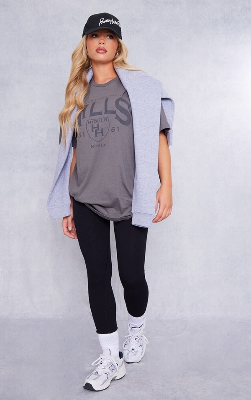 Grey Pretty Little Thing Charcoal Hidden Hills Print T-shirts | GJRTEKA-05