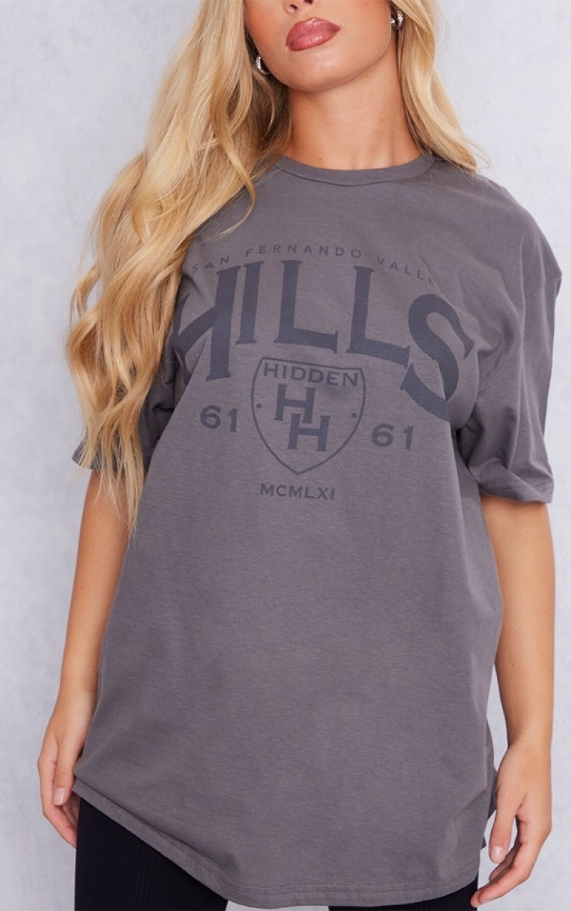 Grey Pretty Little Thing Charcoal Hidden Hills Print T-shirts | GJRTEKA-05