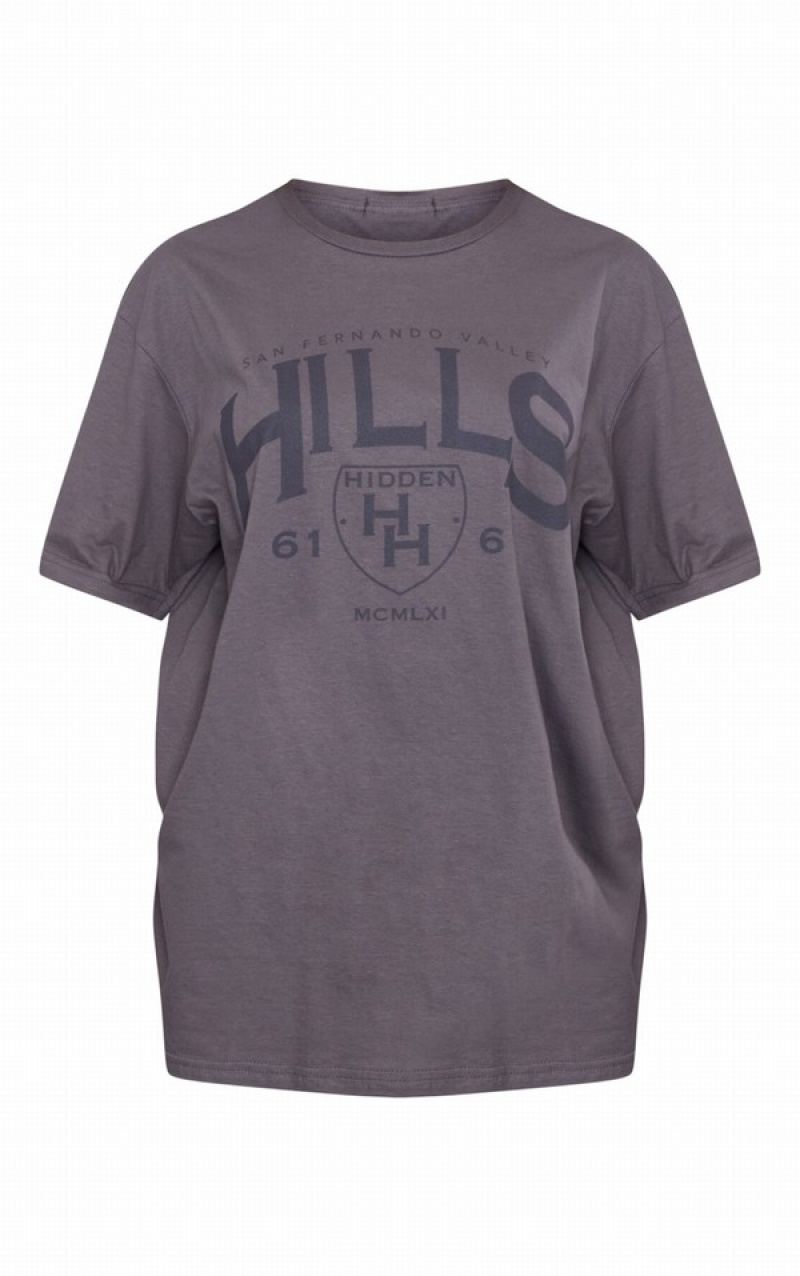 Grey Pretty Little Thing Charcoal Hidden Hills Print T-shirts | GJRTEKA-05