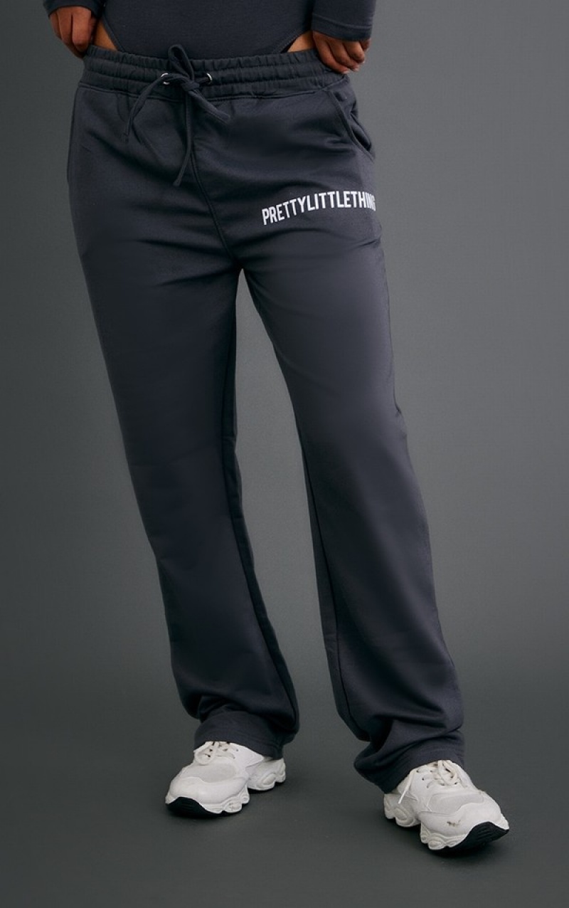 Grey Pretty Little Thing Charcoal Logo Straight Leg Sweatpants | KVDGLIB-74