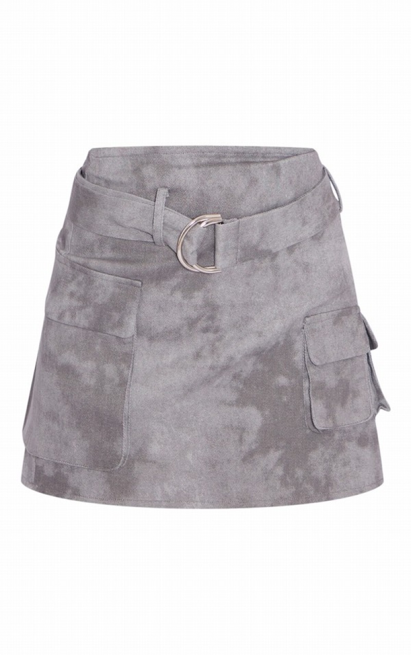 Grey Pretty Little Thing Charcoal Washed Twill Cargo Micro Skirts | FSUCYBN-47