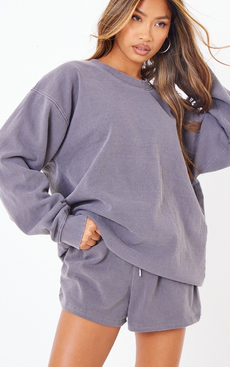 Grey Pretty Little Thing Charcoal Washed Oversized Sweatshirts | VCSEOKZ-32