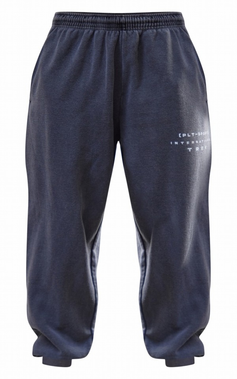 Grey Pretty Little Thing Charcoal Washed Oversized Sport Trek Sweatpants | EFNTQWA-50