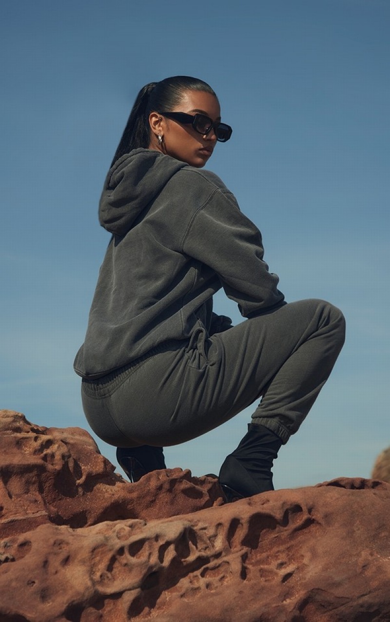 Grey Pretty Little Thing Charcoal Washed Oversized Sport Trek Sweatpants | EFNTQWA-50