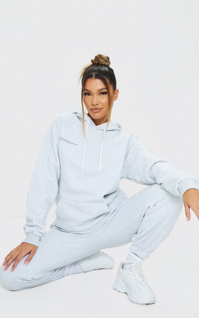 Grey Pretty Little Thing Logo Ash Est 2012 Oversized Fit Hoodie | CUEPROA-34