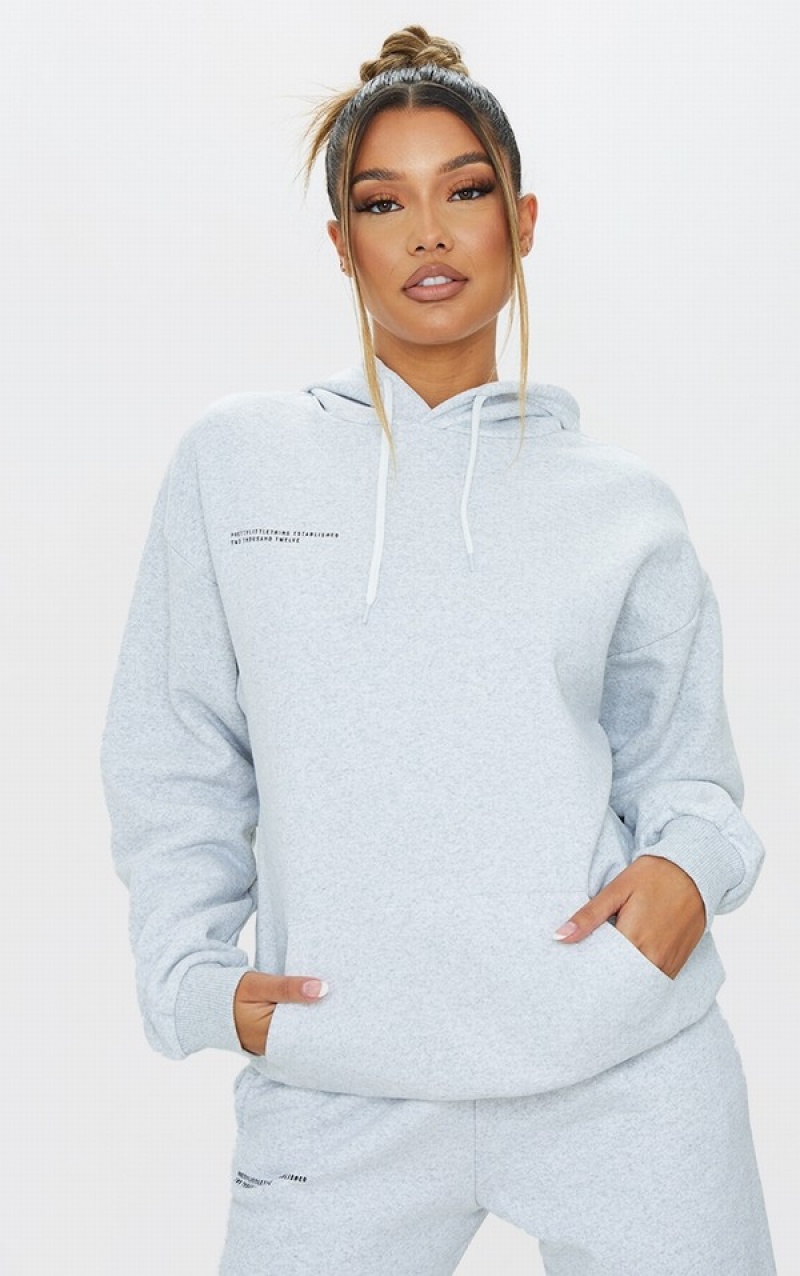 Grey Pretty Little Thing Logo Ash Est 2012 Oversized Fit Hoodie | CUEPROA-34