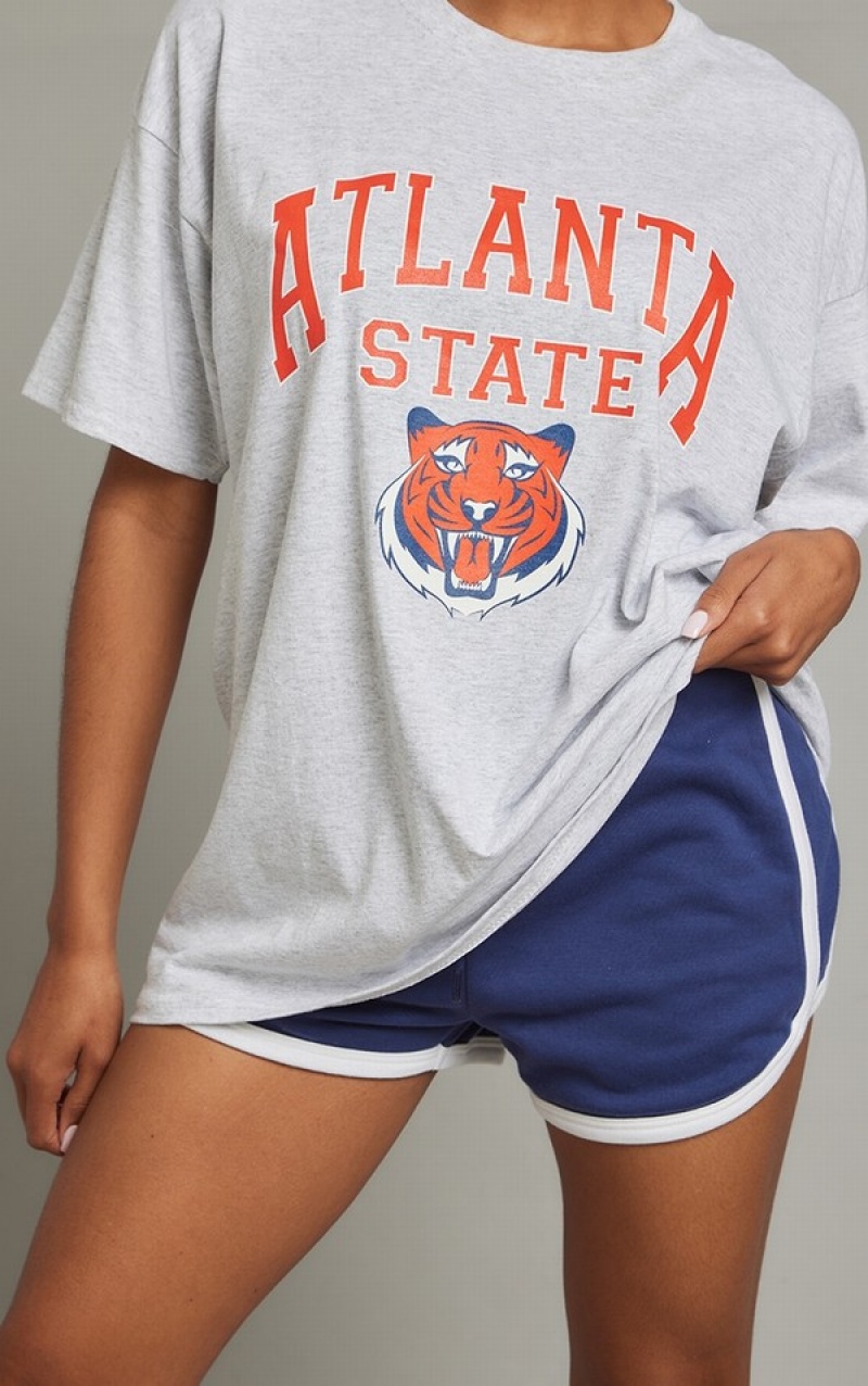 Grey Pretty Little Thing Marl Atlanta State Print Oversized T-shirts | CBQUWAN-05