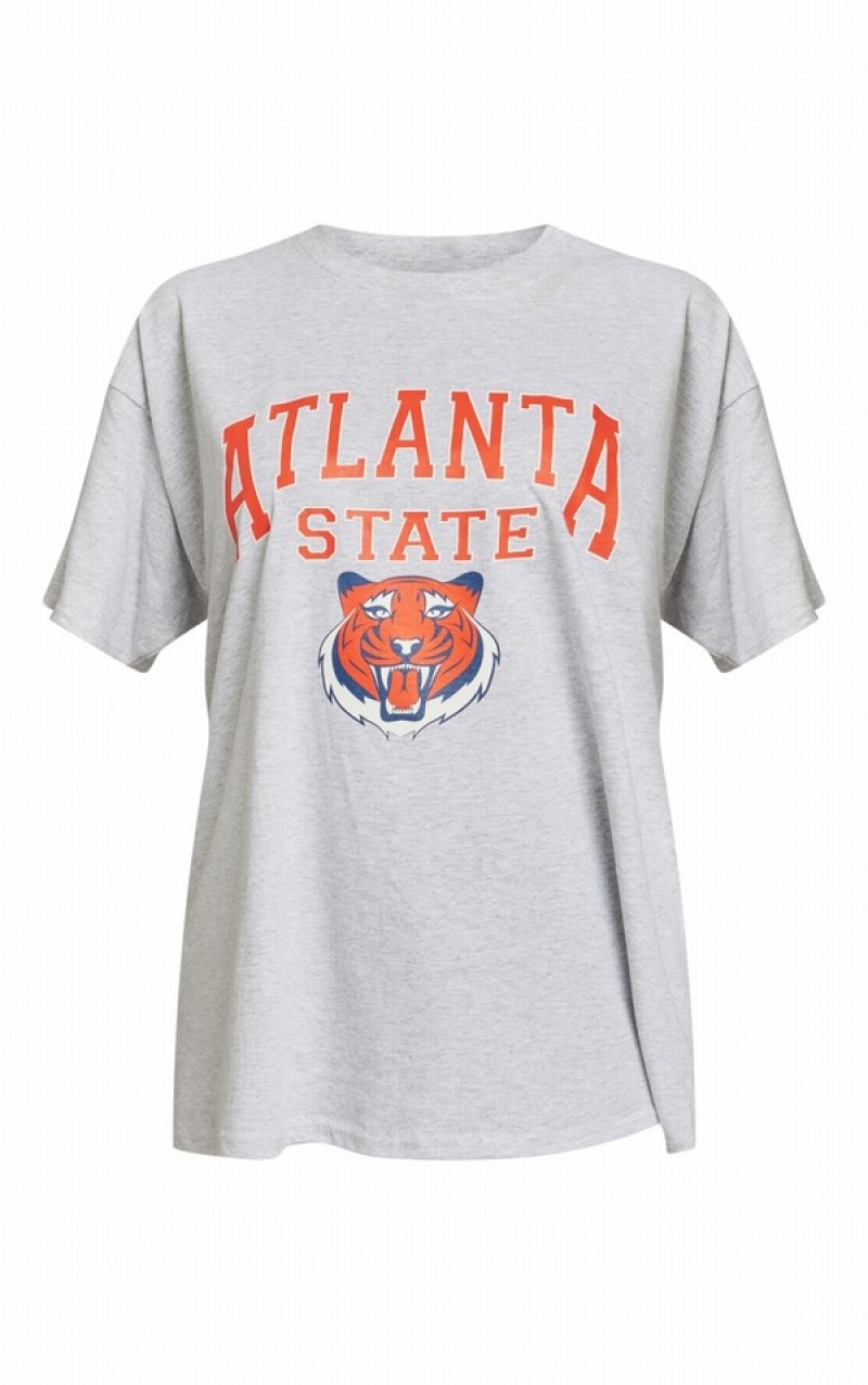 Grey Pretty Little Thing Marl Atlanta State Print Oversized T-shirts | CBQUWAN-05