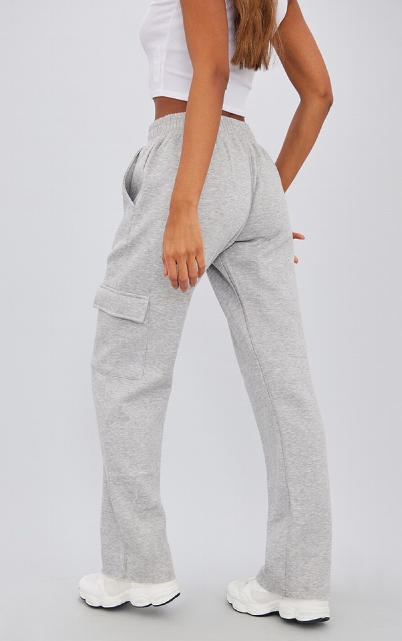 Grey Pretty Little Thing Marl Low Rise Pocket Side Straight Leg Sweatpants | JCMWYHS-80