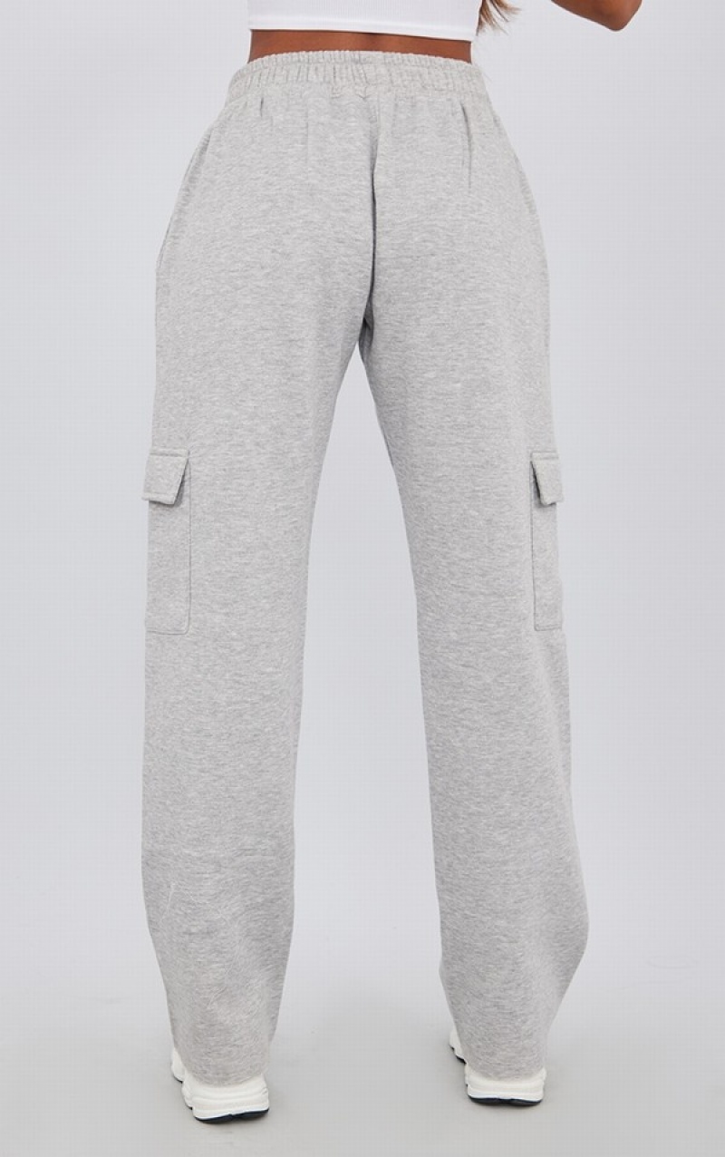 Grey Pretty Little Thing Marl Low Rise Pocket Side Straight Leg Sweatpants | JCMWYHS-80