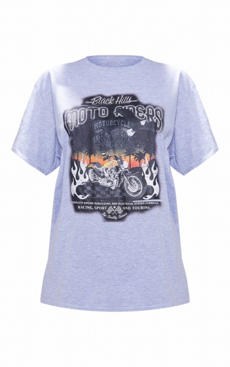 Grey Pretty Little Thing Marl Motorbike Printed Oversize T-shirts | LVXTBUR-36