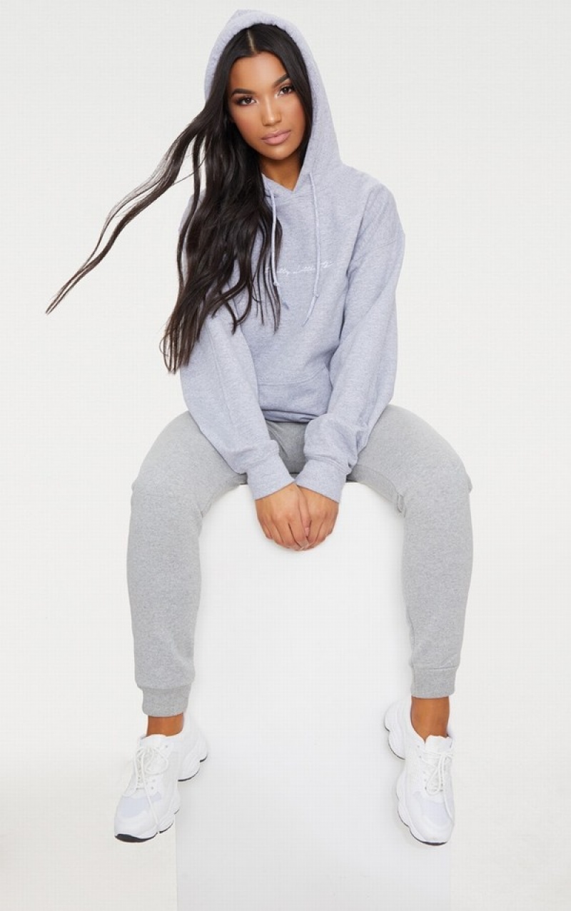 Grey Pretty Little Thing Marl Oversized Hoodie | GBKVTWP-65