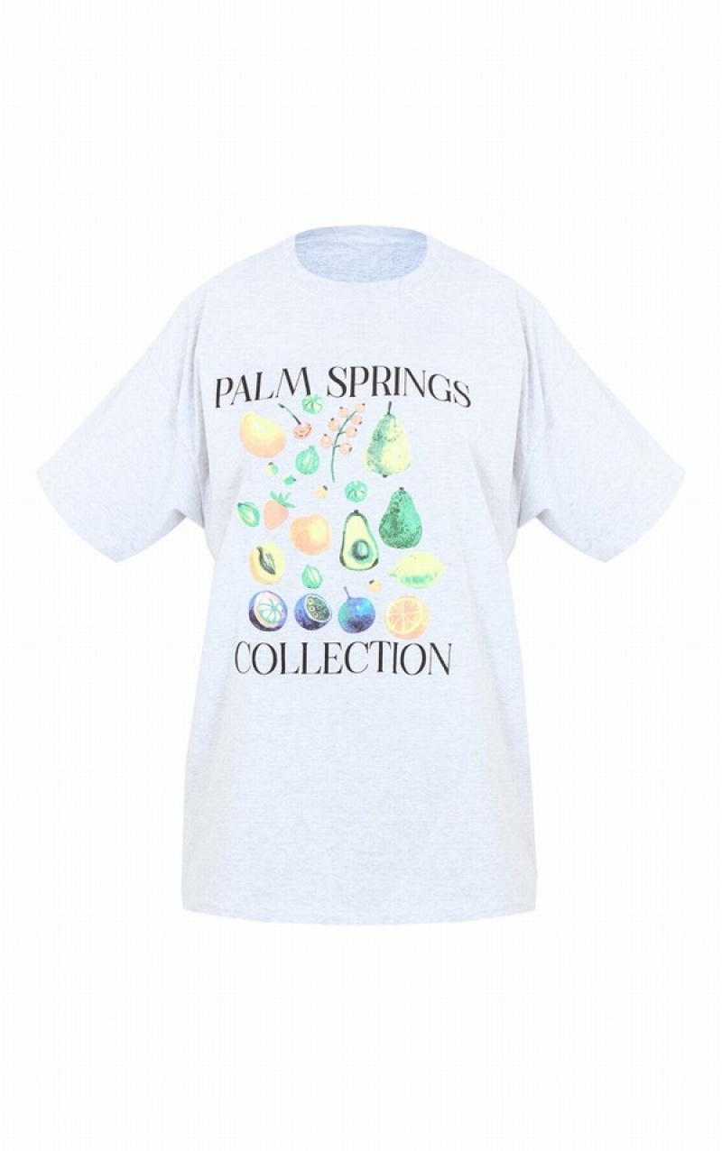 Grey Pretty Little Thing Marl Palm Springs Fruit Printed T-shirts | KLGMCAZ-45