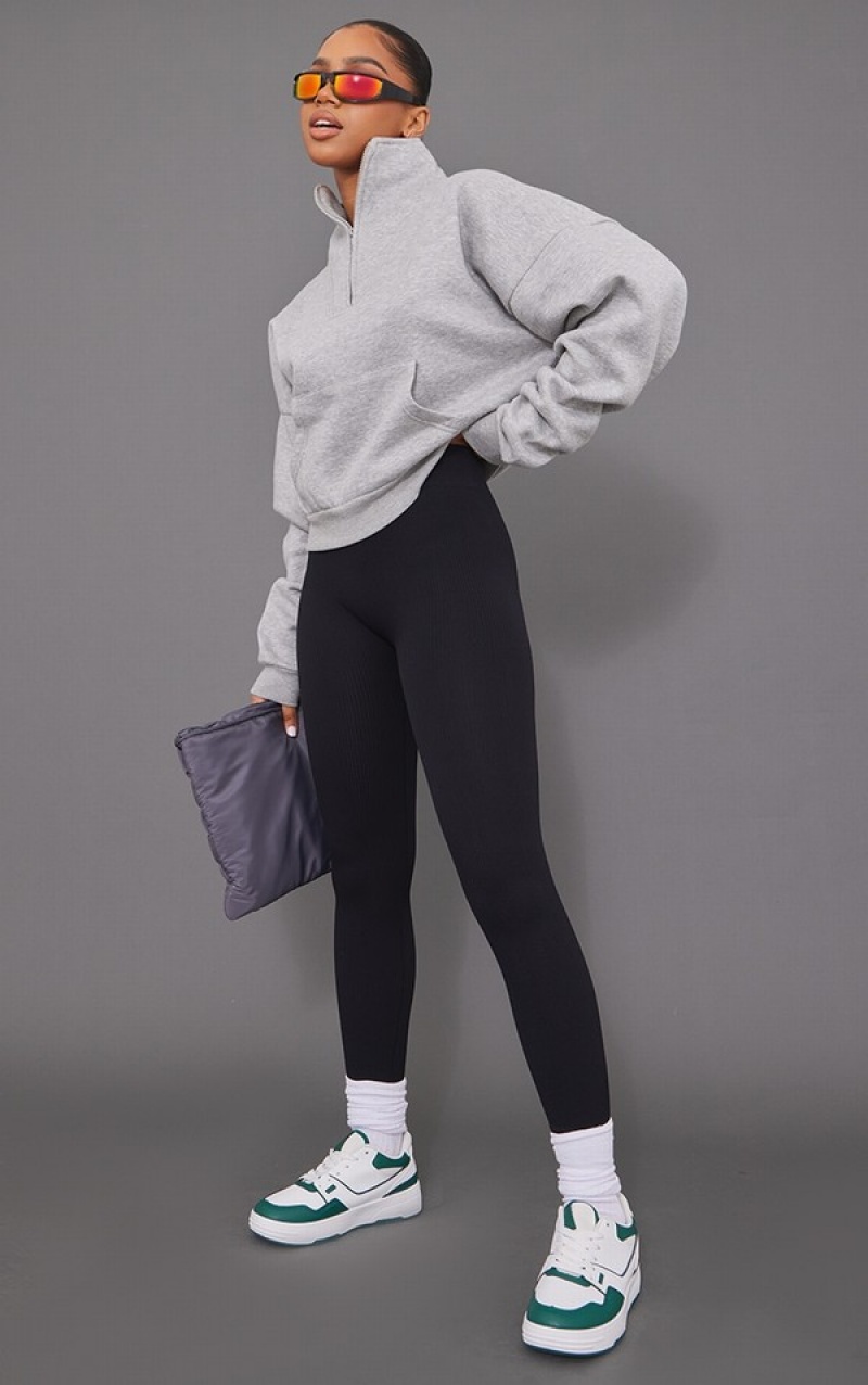 Grey Pretty Little Thing Marl Panel Pocket Detail Funnel Neck Sweatshirts | LXUMPFZ-80