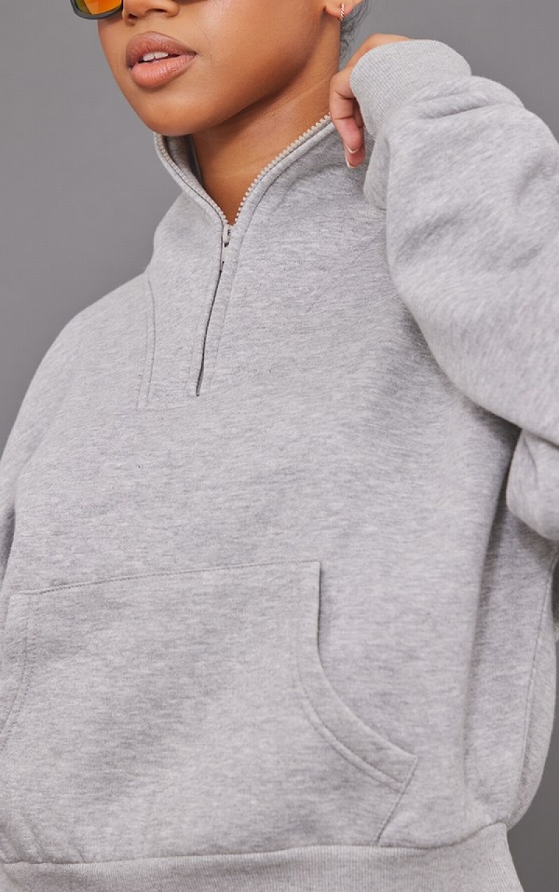 Grey Pretty Little Thing Marl Panel Pocket Detail Funnel Neck Sweatshirts | LXUMPFZ-80