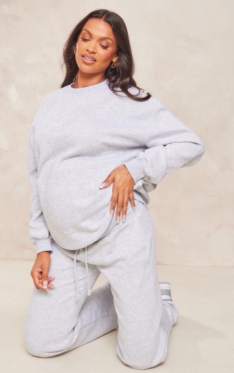 Grey Pretty Little Thing Maternity Ash EmbroideOversized Sweatshirts | TWSJXDV-50