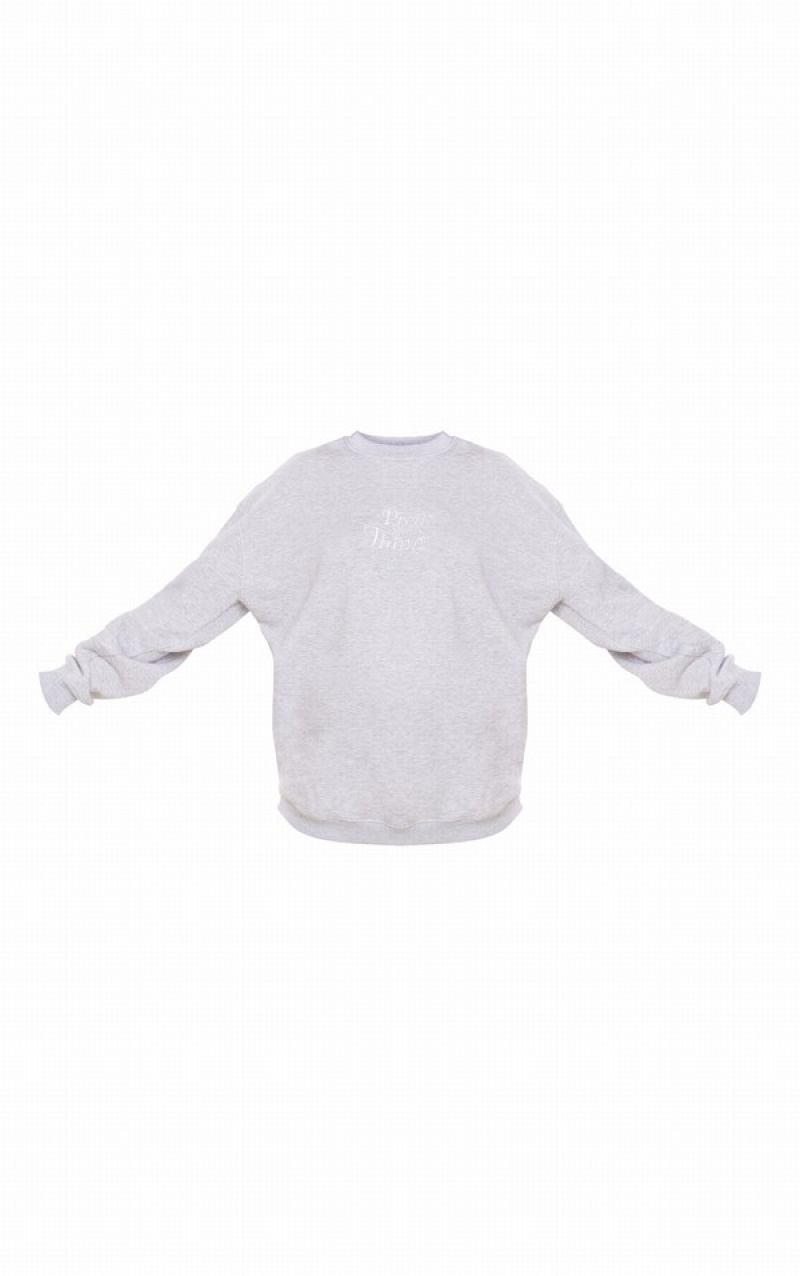 Grey Pretty Little Thing Maternity Ash EmbroideOversized Sweatshirts | TWSJXDV-50