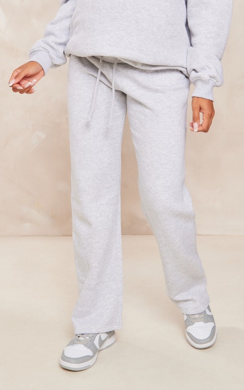 Grey Pretty Little Thing Maternity Ash EmbroideWide Leg Sweatpants | IUSLJWR-73