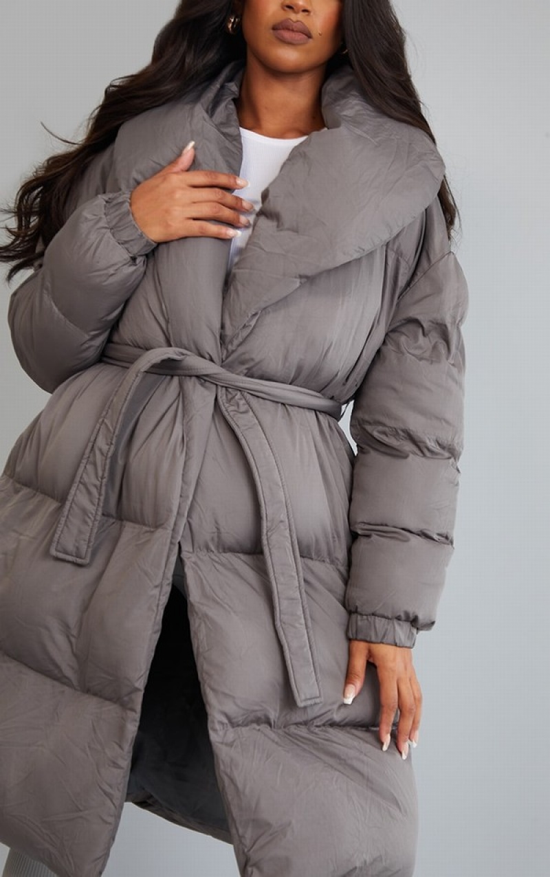 Grey Pretty Little Thing Maternity Oversized Collar ed Longline Puffer Jackets | HYBJREP-01