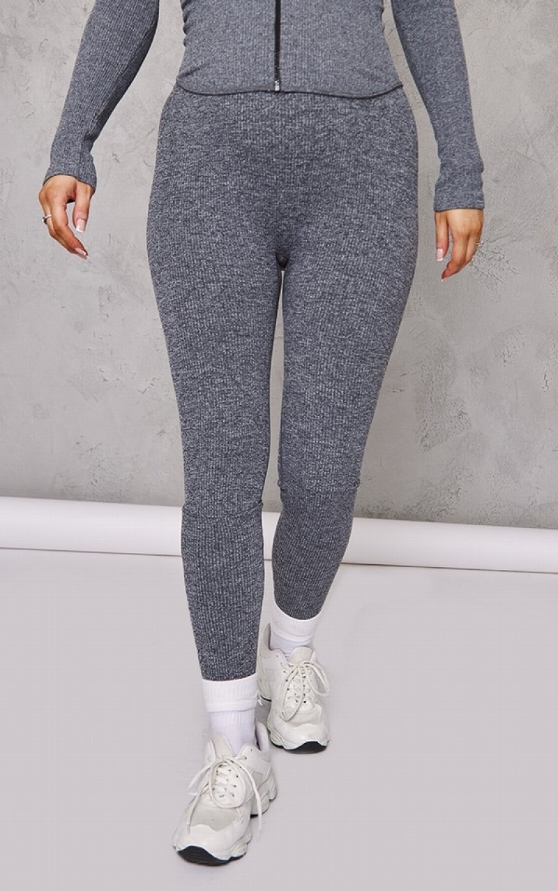 Grey Pretty Little Thing Maternity Ribbed Leggings | KGDITAV-06