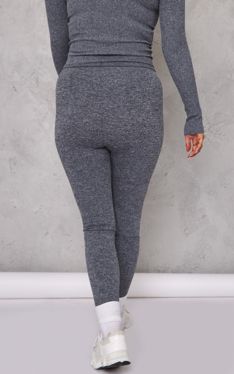 Grey Pretty Little Thing Maternity Ribbed Leggings | KGDITAV-06