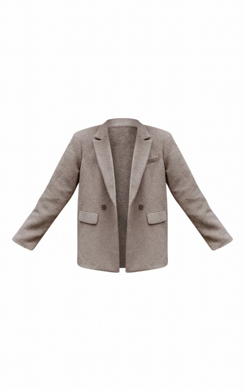 Grey Pretty Little Thing Mink TextuWool Look Oversized Blazers | AQKNZPO-37