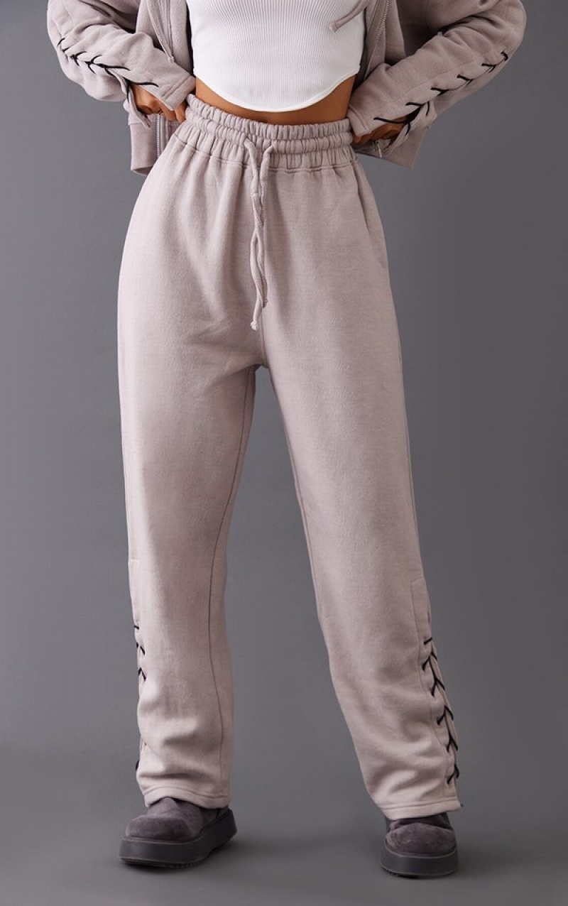 Grey Pretty Little Thing Petite Ash Tie Side Sweatpants | HRDFWUM-13