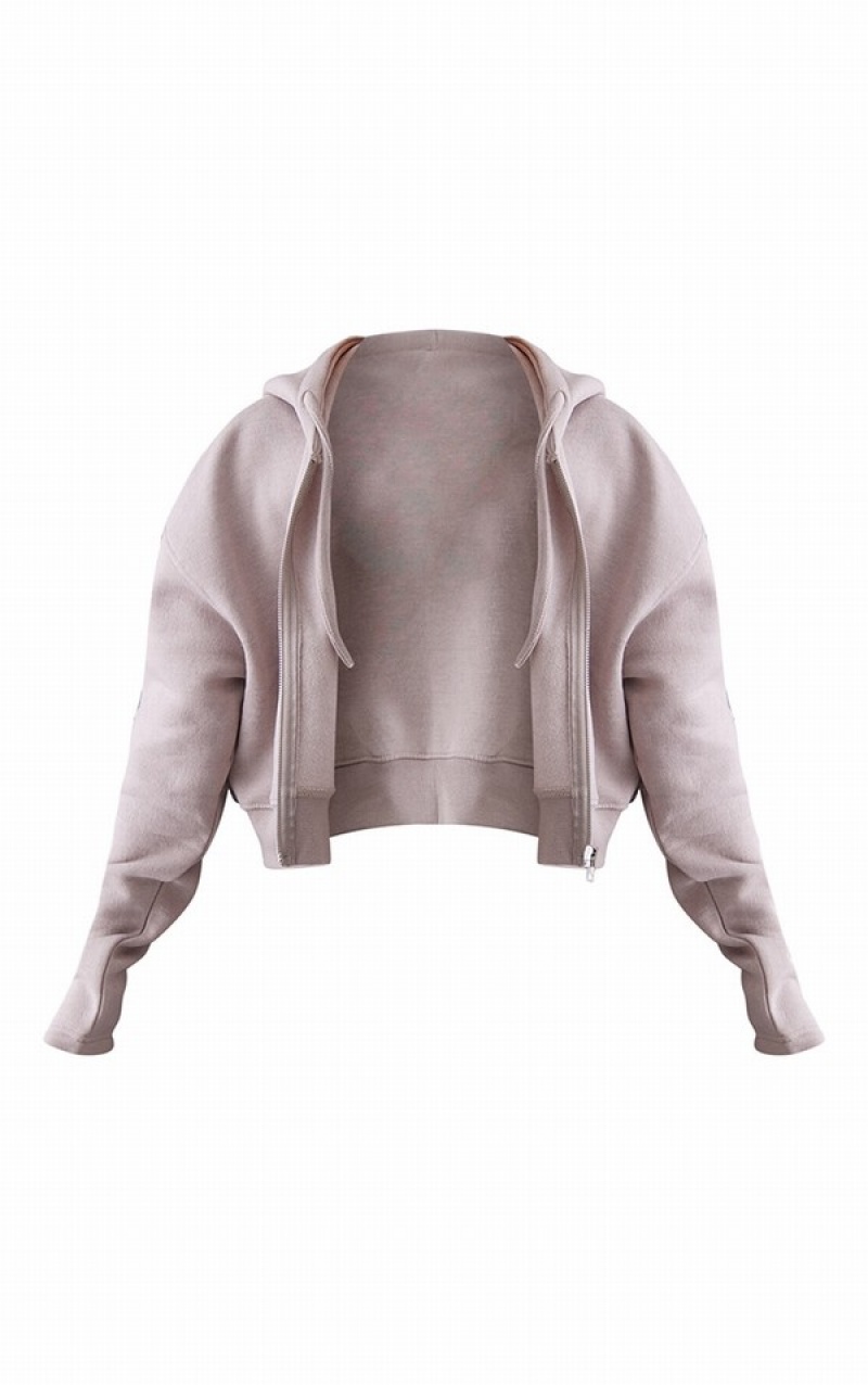 Grey Pretty Little Thing Petite Ash Zip Up Cropped Hoodie | LMPWDIN-09