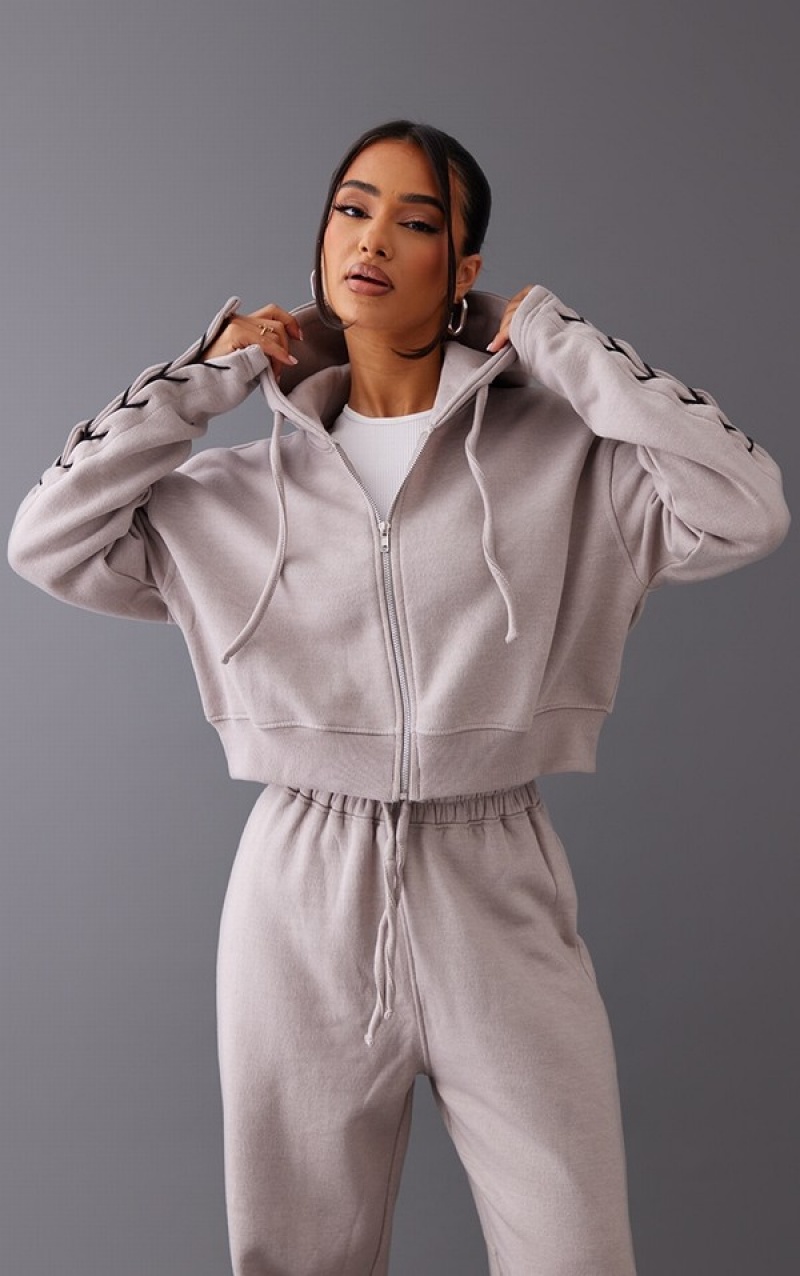 Grey Pretty Little Thing Petite Ash Zip Up Cropped Hoodie | LMPWDIN-09