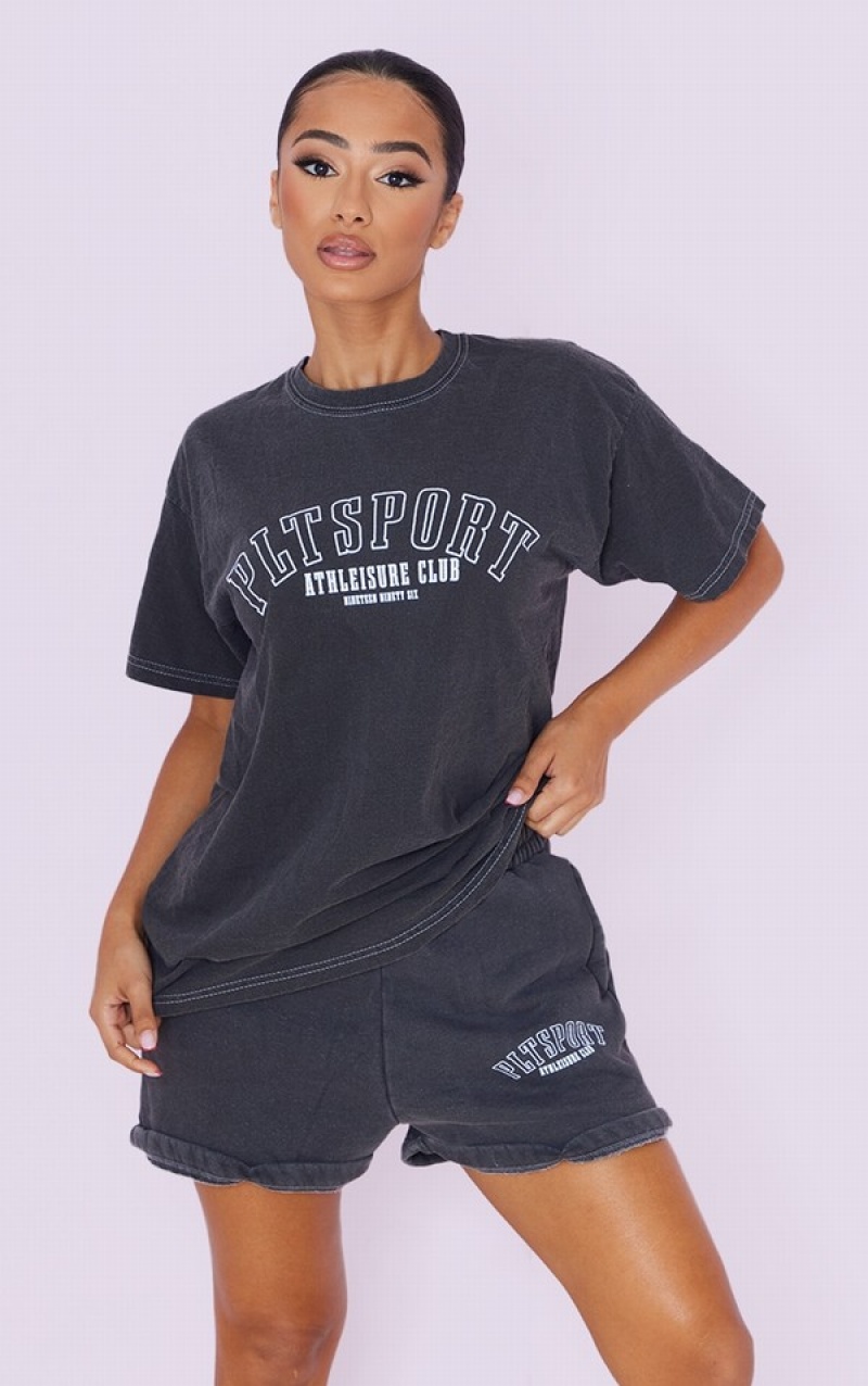 Grey Pretty Little Thing Petite Charcoal Oversized T-shirts | ECDHVQF-42