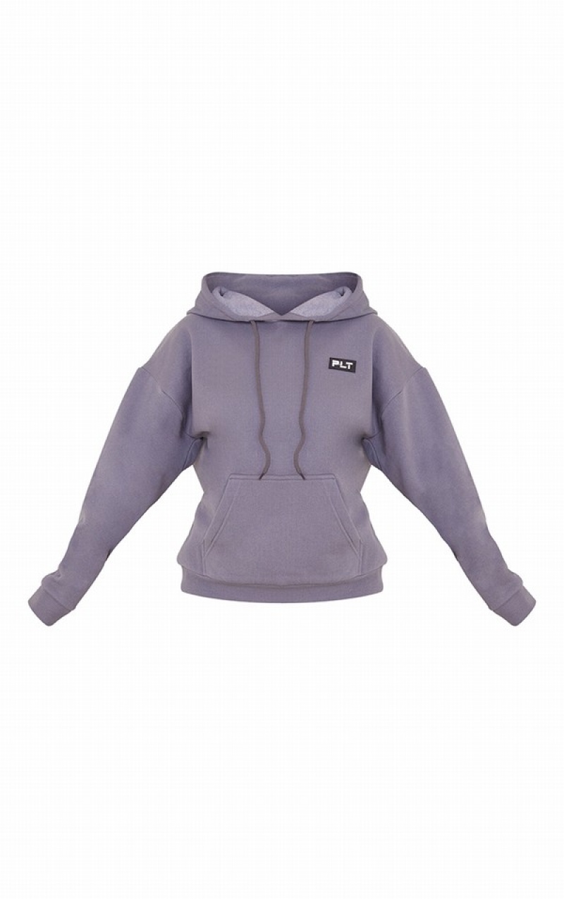 Grey Pretty Little Thing Petite Charcoal Badge Detail Oversized Hoodie | VDEHGIW-59