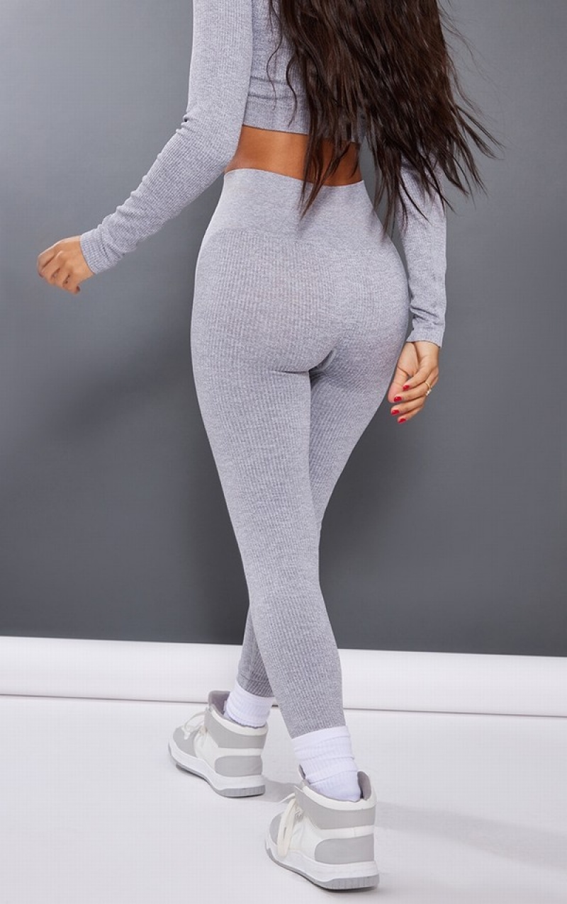 Grey Pretty Little Thing Petite Marl Contour High Waisted Leggings | GIXLSMW-14