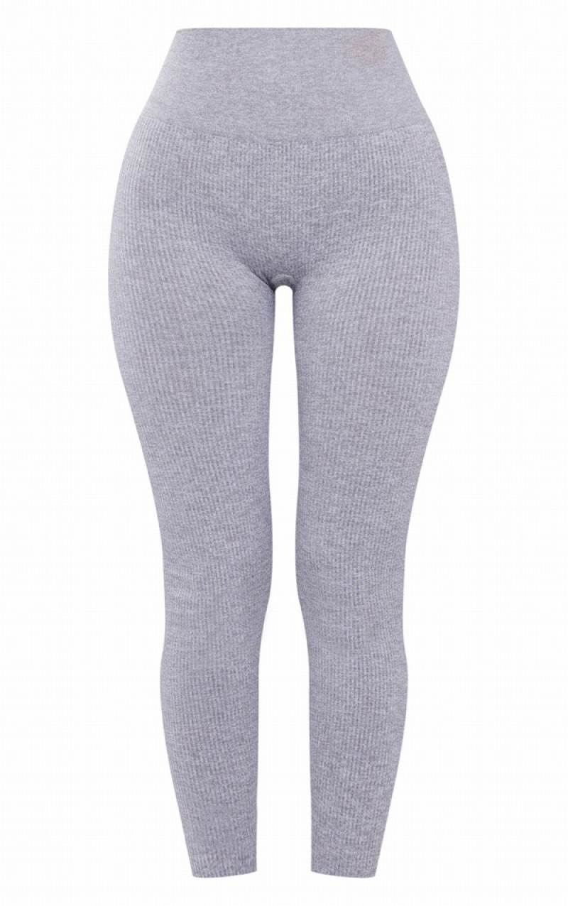 Grey Pretty Little Thing Petite Marl Contour High Waisted Leggings | GIXLSMW-14