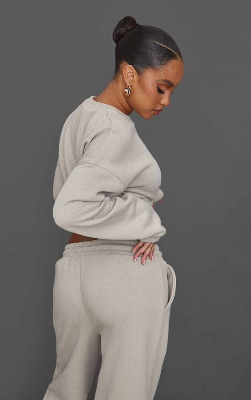 Grey Pretty Little Thing Petite Moss Cropped Elasticated Sweatshirts | ONKDRBW-95